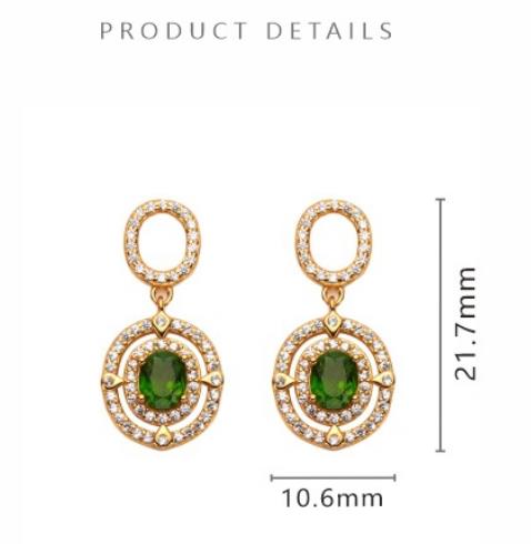 S925 Sterling Silver 18K Gold Plated Natural Gemstone Stud Earrings